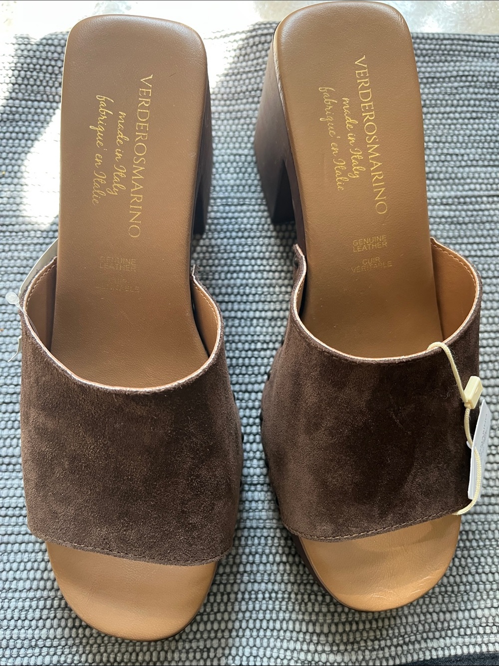Verderosmarino Brown Suede Open-Toe Block Heel Mules